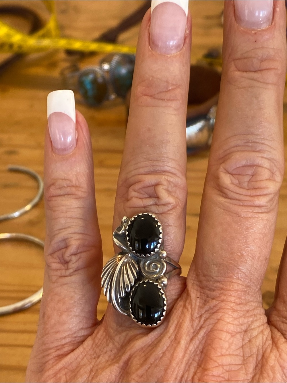 Sterling Silver Black Onyx Double Stone Statement Ring